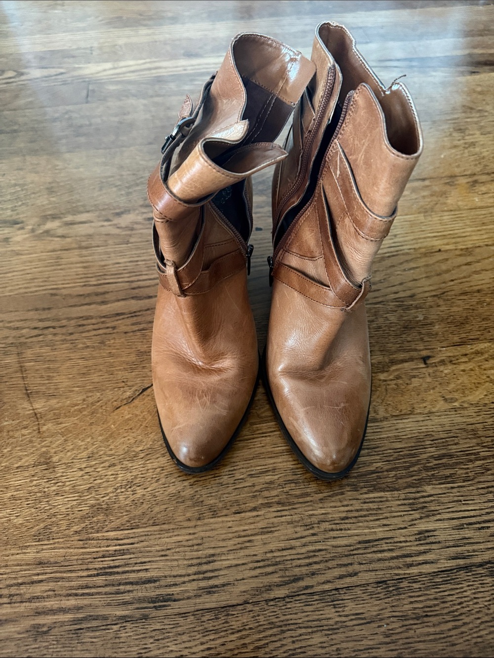 Vince Camuto Cognac Leather Pointed Ankle Boots